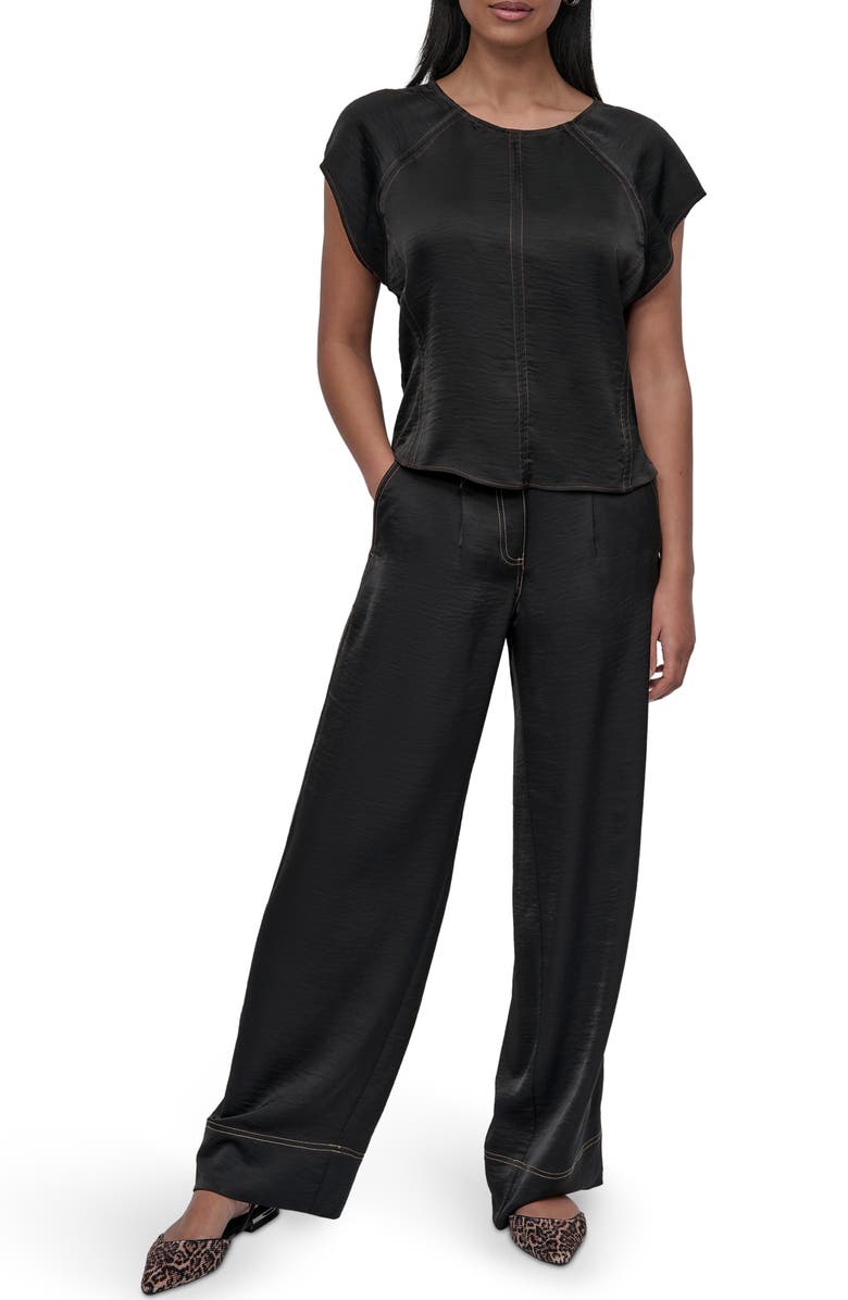 DKNY Glazed Crinkle Satin Top, Alternate, color, Black