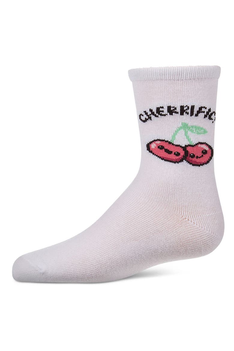 Kids Unisex Cherrific  Mini-Ribbed Novelty Crew Sock, Main, color, White