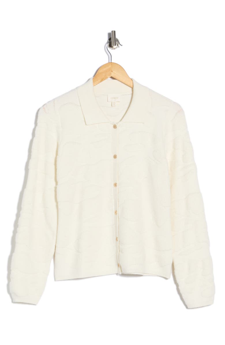 CYRUS Textured Polo Cardigan, Alternate, color, Cream