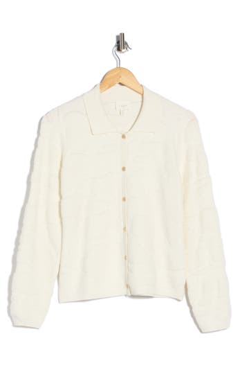 Cyrus Textured Polo Cardigan In White