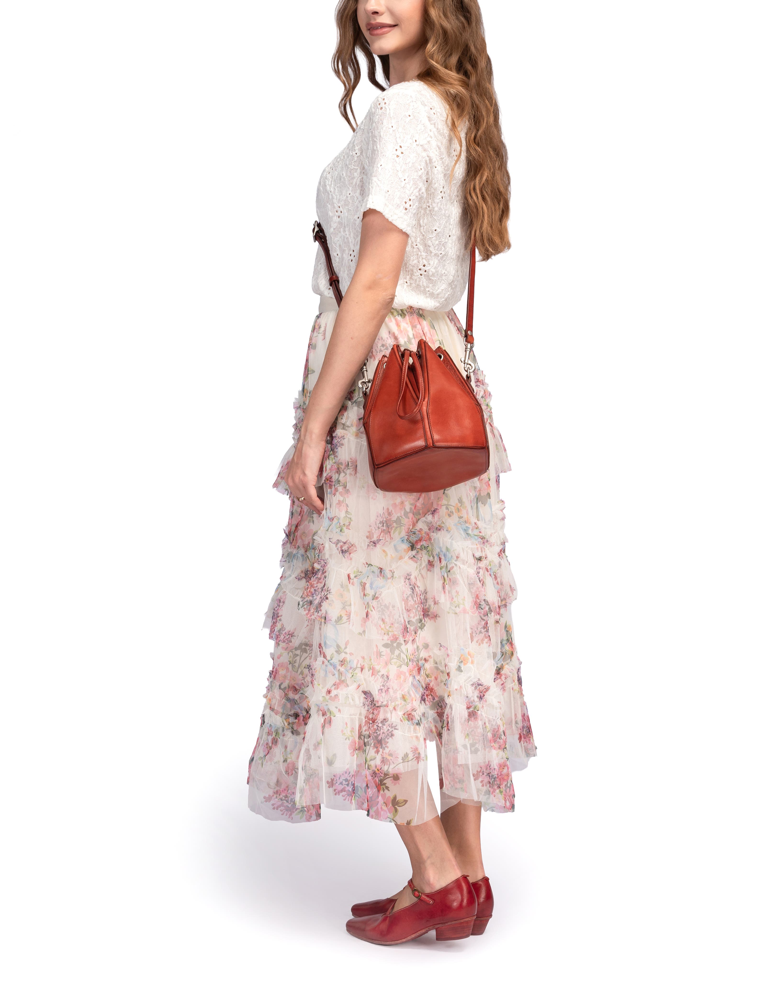 Prism Small Convertible Leather Bucket Crossbody, Alternate, color, Cognac
