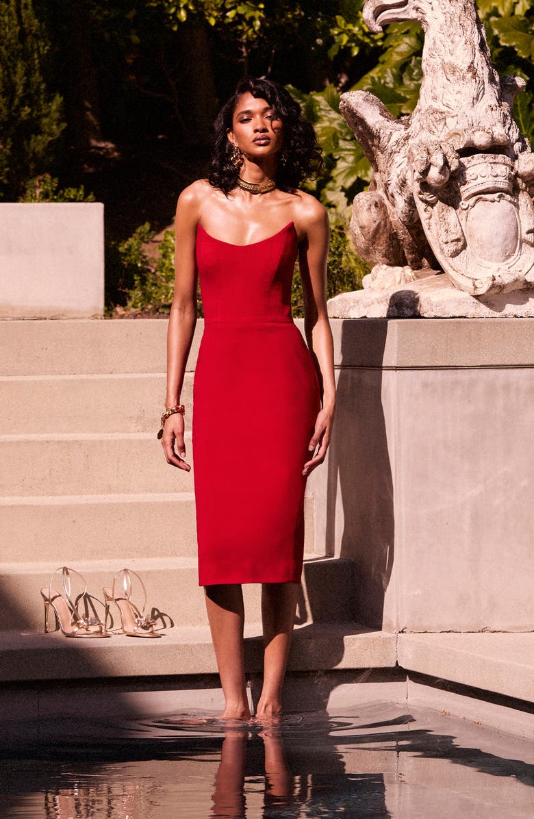 HELSI Celia Strapless Cocktail Sheath Dress, Alternate, color, Red