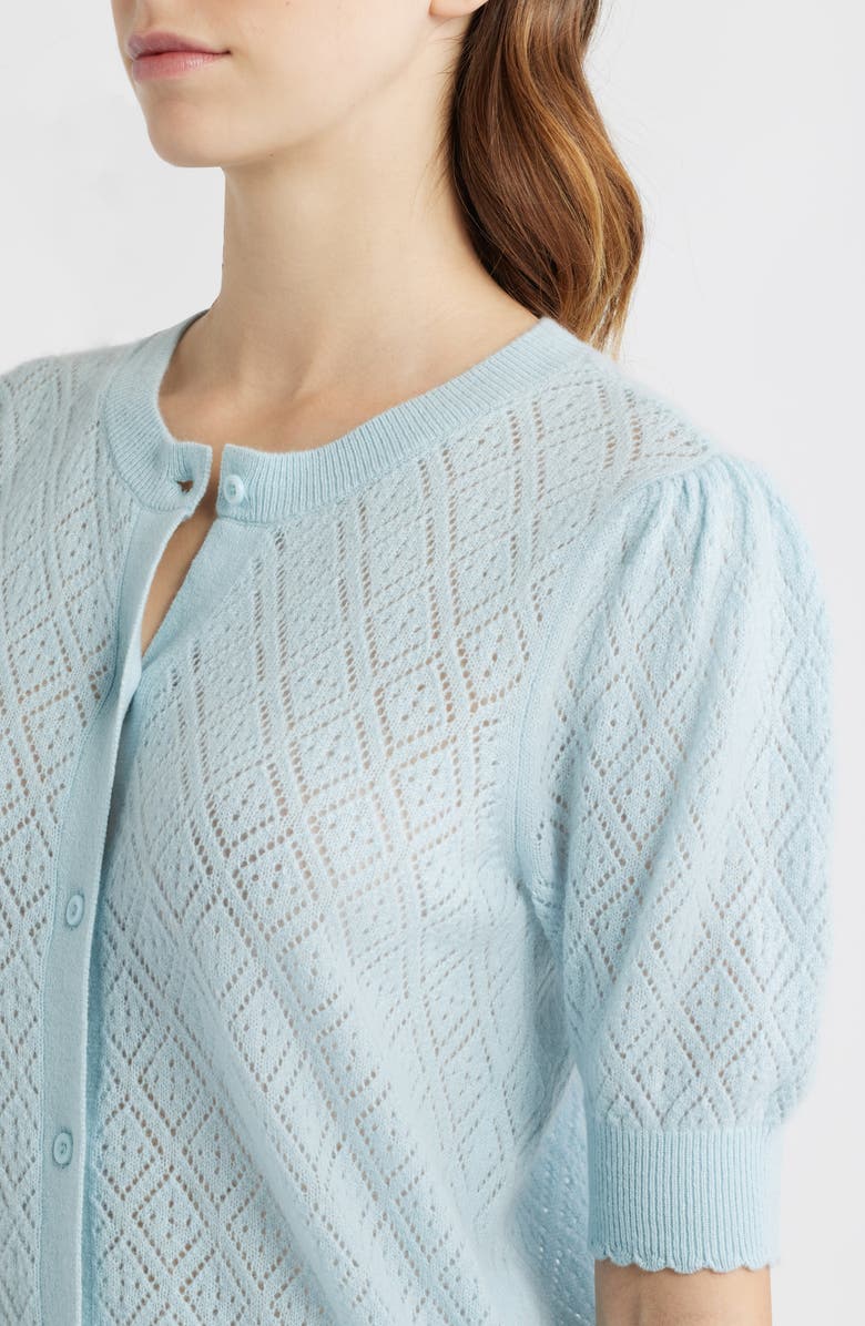 FRAME The Short Sleeve Cashmere Cardigan, Alternate, color, Sky Blue