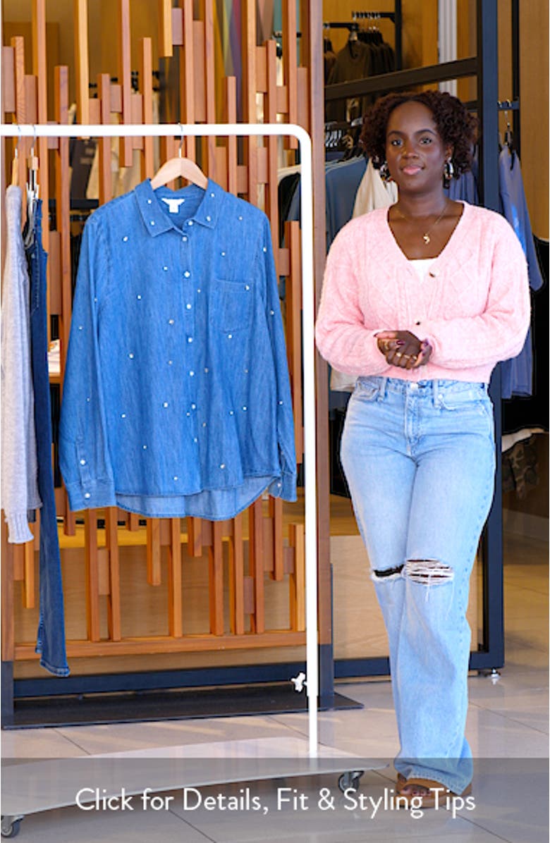 Crystal Embellished Chambray Button Front Shirt, sales video thumbnail