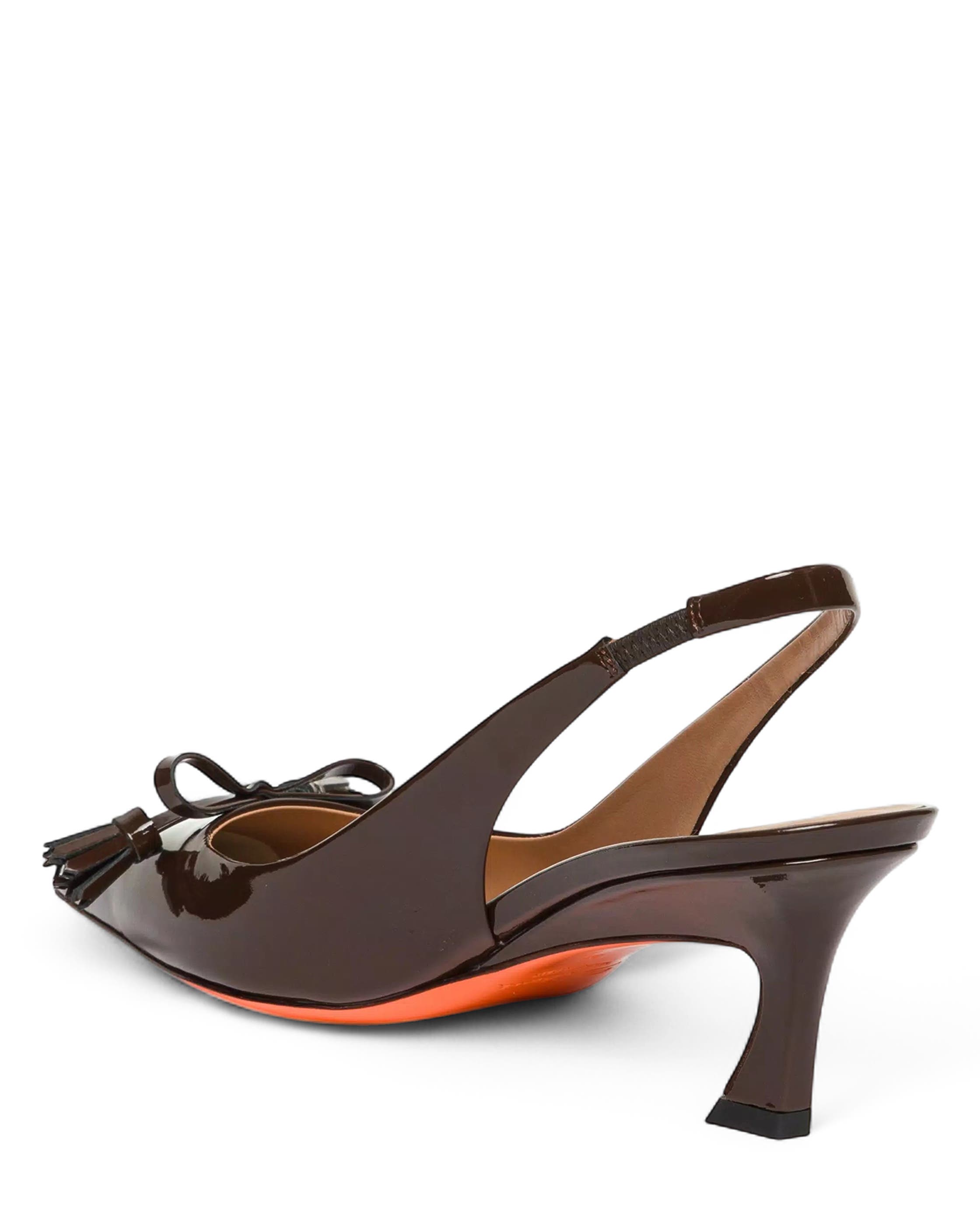 Santoni Patent Leather Mid-Heel Slingback, Alternate, color, Brown