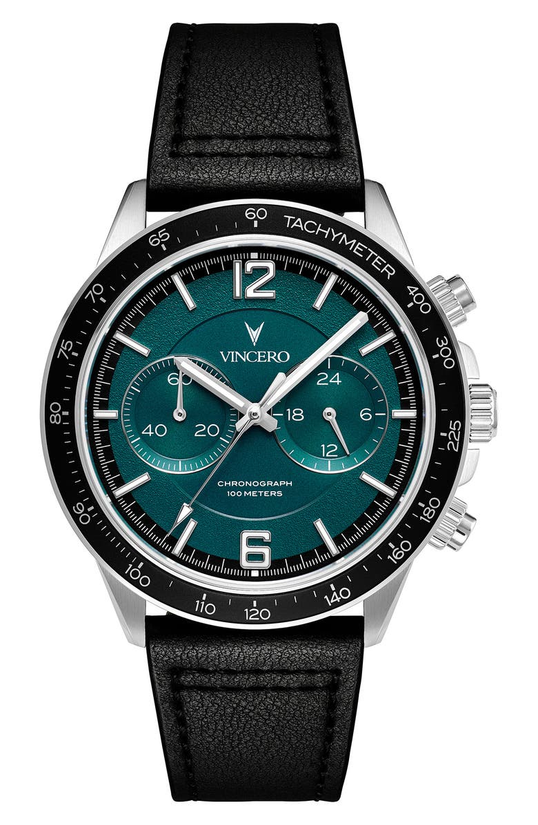 Vincero The Quantum Capsule Apex Pine Chronograph Leather Strap Watch, 42mm, Main, color,