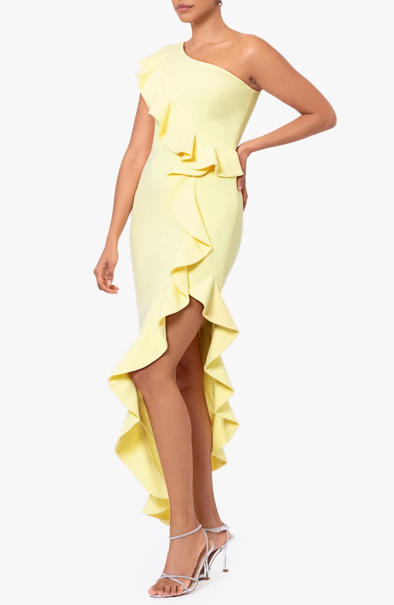 Betsy & Adam Ruffle One-Shoulder Cocktail Dress, Alternate, color, Lemon