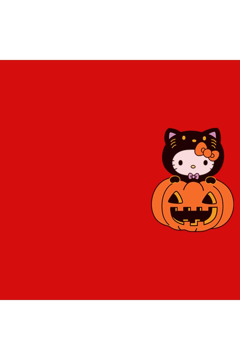 Girls' Halloween Pumpkin and Kitty Pocket Short Sleeve Graphic T-Shirt, Alternate, color, Red