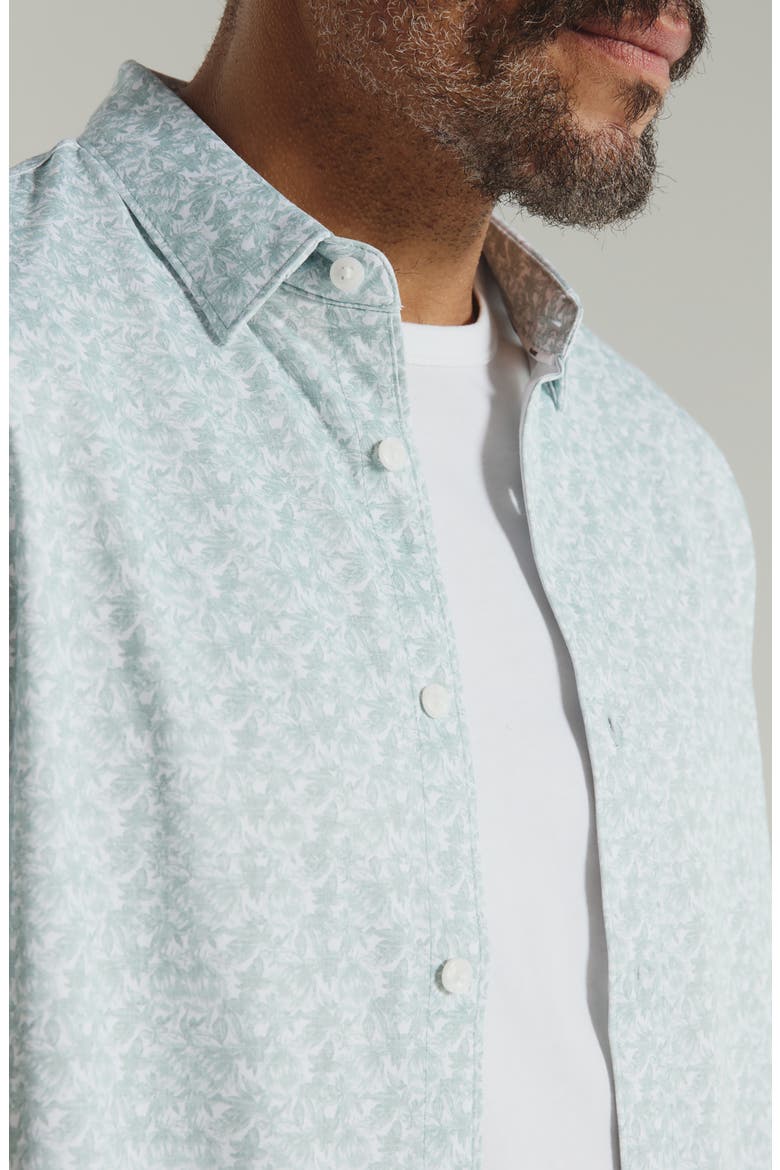 The Wes Abstract Leaf Print Short Sleeve Stretch Button-Up Shirt, Alternate, color, GREEN
