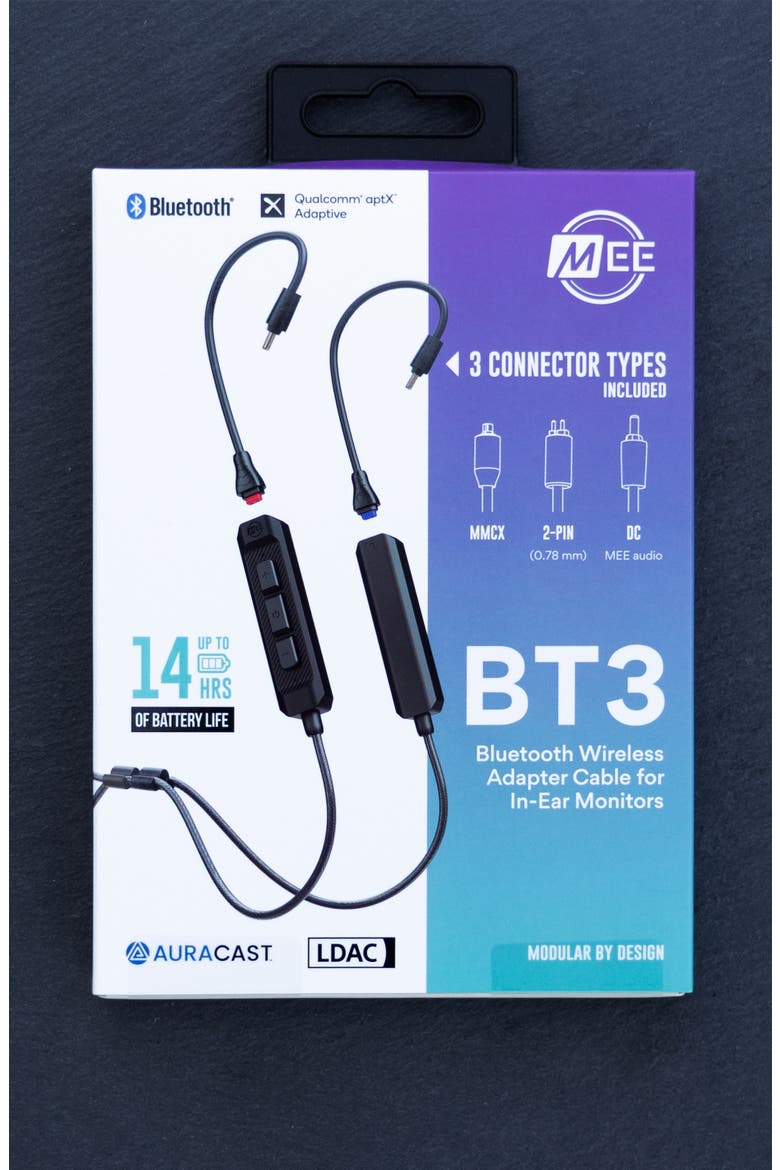 BT3 Bluetooth Wireless Adapter Cable for In-Ear Monitors with 3 Connectors, Alternate, color, Black