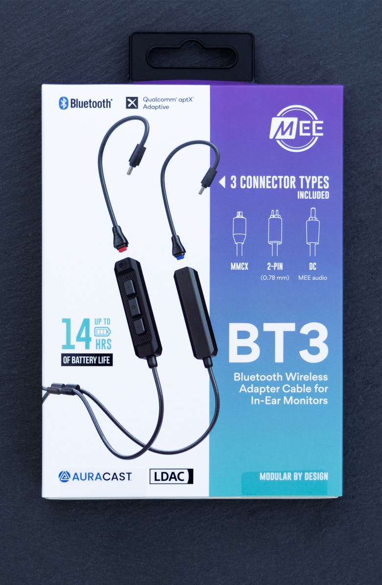 MEE audio BT3 Bluetooth Wireless Adapter Cable for In-Ear Monitors with 3 Connectors, Alternate, color, Black