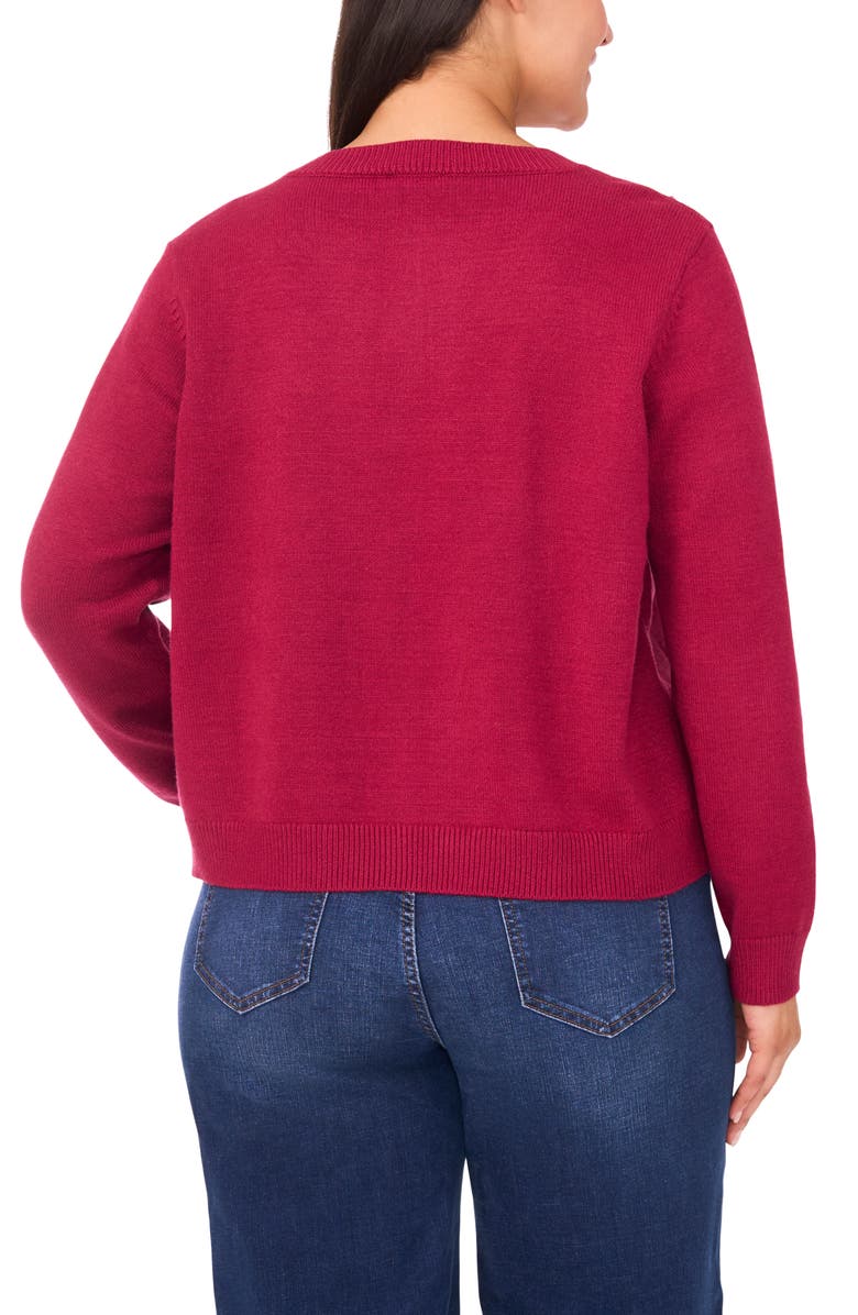 CeCe Ribbon Appliqué Cardigan, Alternate, color, Deep Merlot
