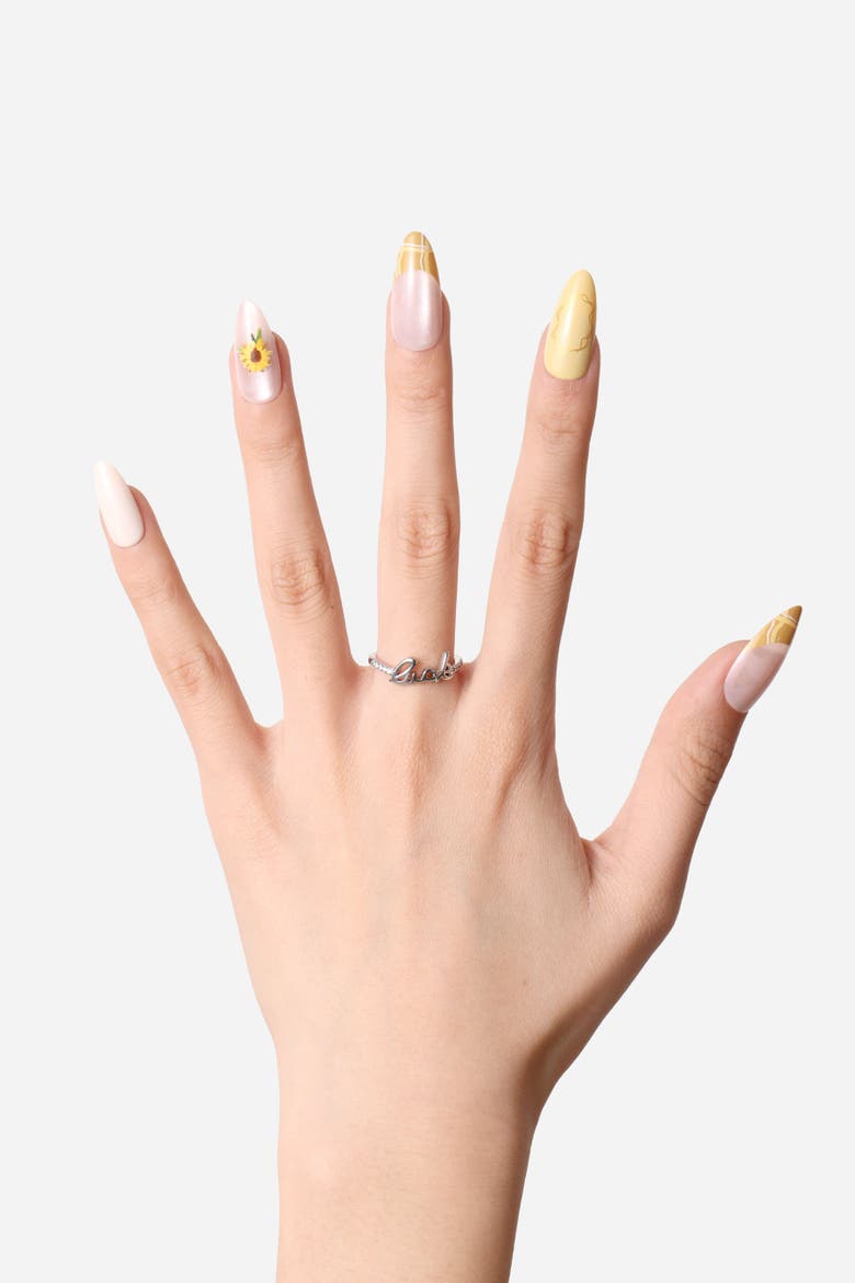 Van Gogh Sunflowers Almond Press On Nails, Alternate, color, Yellow