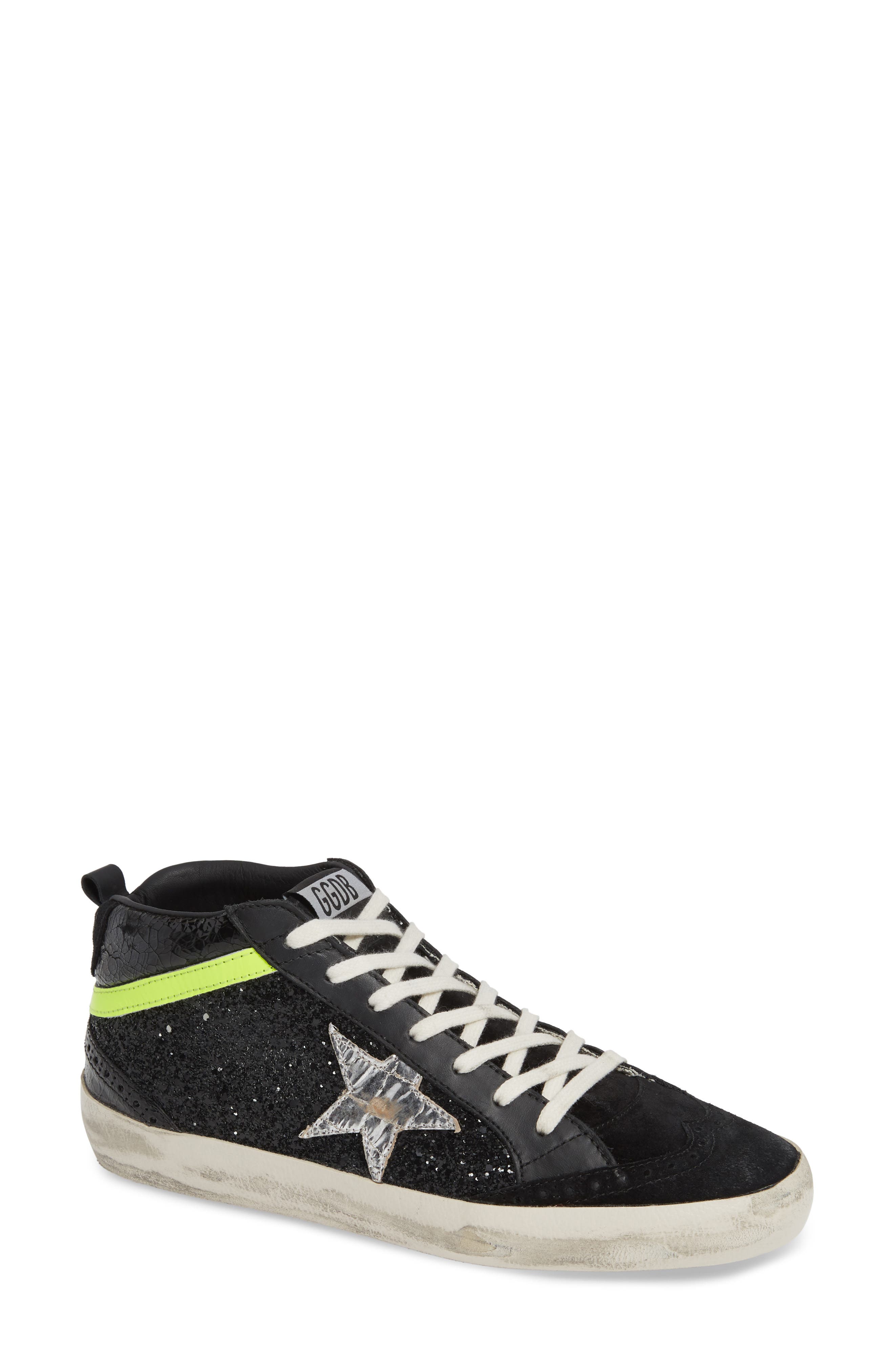 Golden Goose Mid Top Sneaker, Main, color, Black/ Yellow/ Silver