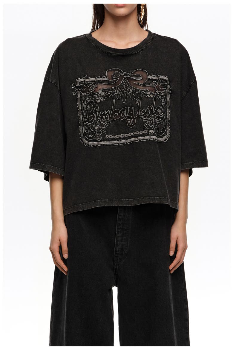Maxi Broderie Anglaise Logo T-Shirt, Main, color, WASHED BLACK