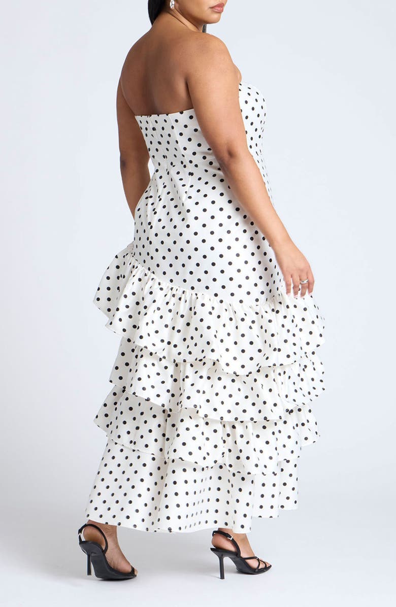 ELOQUII Polka Dot Ruffle Strapless Gown, Alternate, color, 