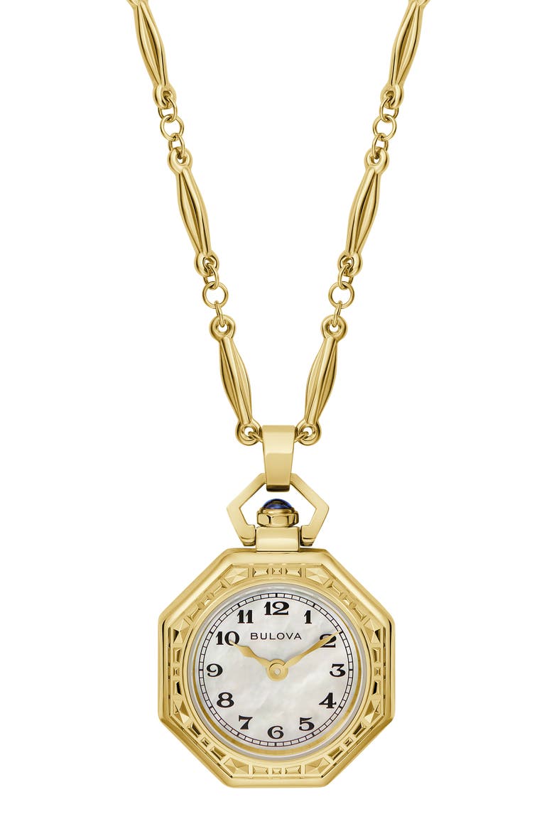 Rubaiyat Mother-of-Pearl Pendant Necklace Watch, 28.8mm, Main, color, GOLD-TONE