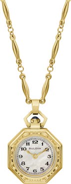 BULOVA Rubaiyat Mother-of-Pearl Pendant Necklace Watch, 28.8mm