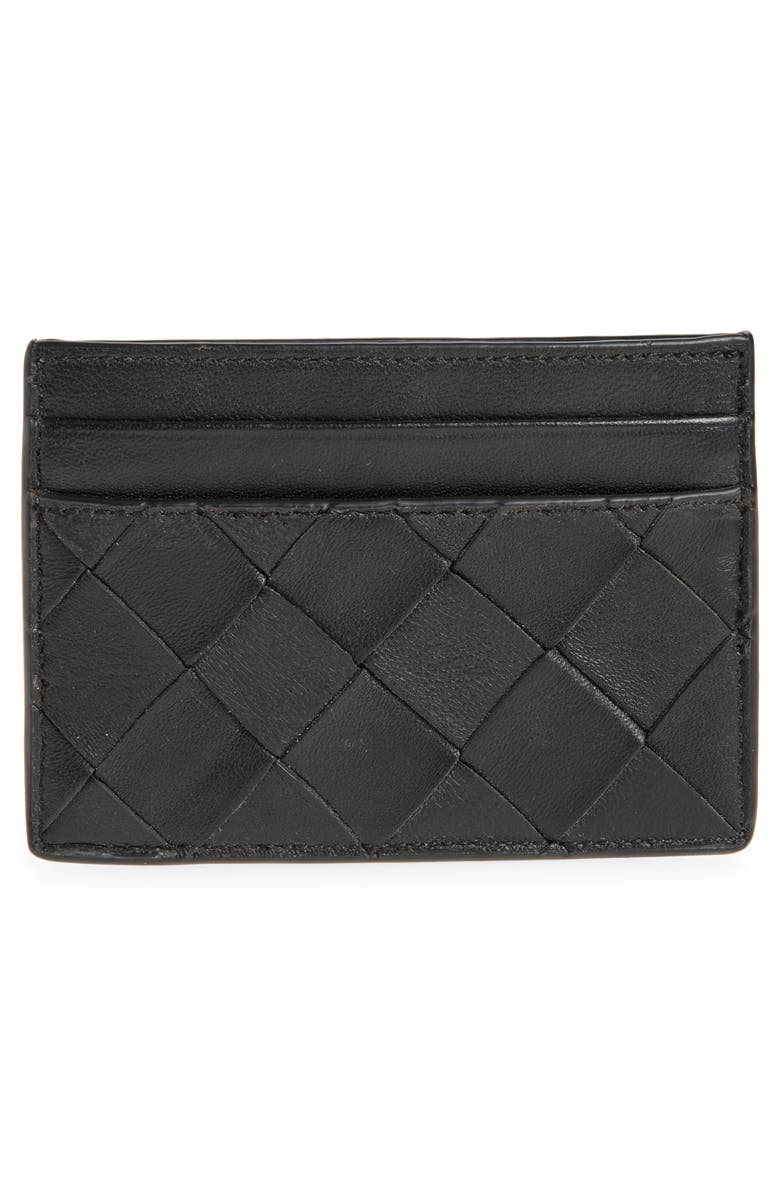 Nordstrom Woven Leather Card Case, Alternate, color, Black