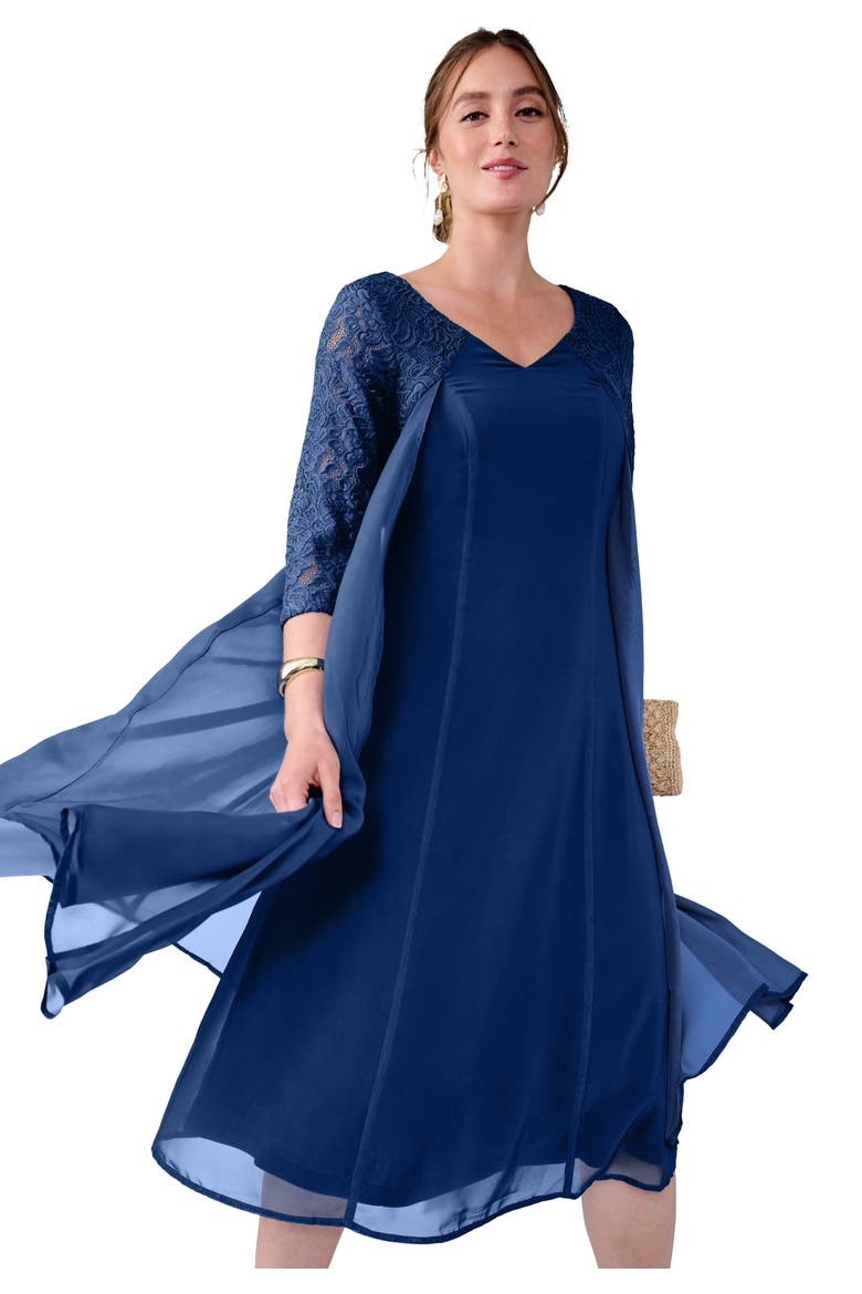 A Line Lace Overlay Dress, Main, color, EVENING BLUE