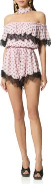AFRM Emun Crocus Scarf Print Off the Shoulder Romper with Removable Scarf