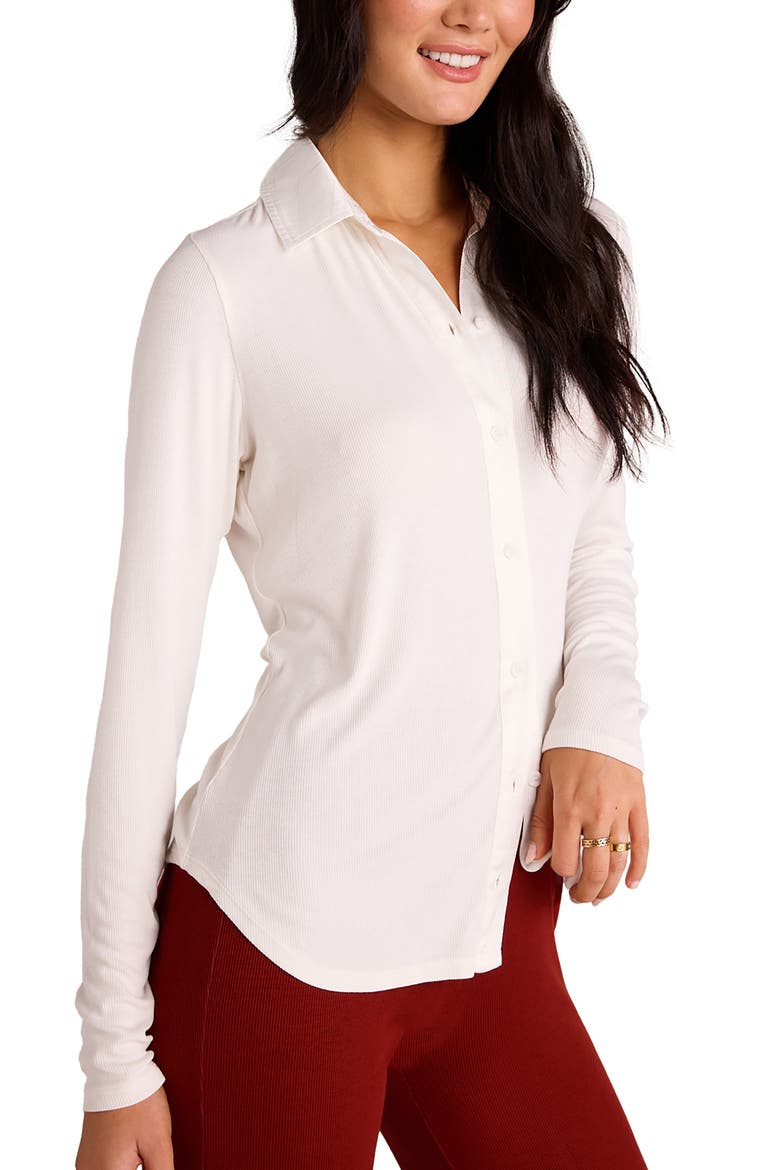 Rib Jersey & Poplin Button-Up Shirt, Alternate, color, WINTER WHITE