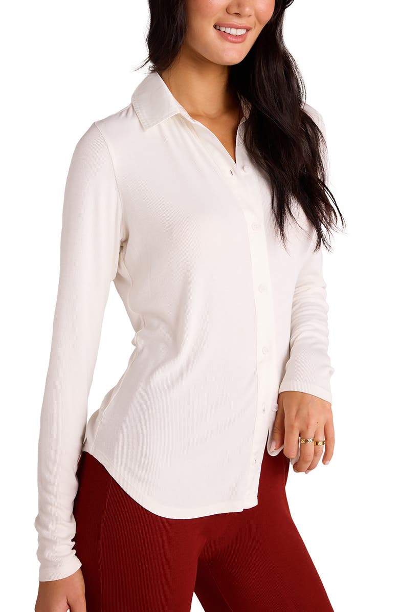 Bella Dahl Rib Jersey & Poplin Button-Up Shirt, Alternate, color,