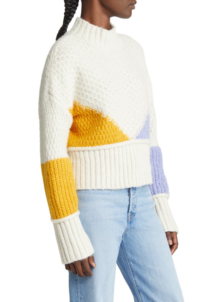 Bien Colorblock Recycled Polyester Blend Sweater, Alternate, color, BIRCH GOLDEN YELLOW