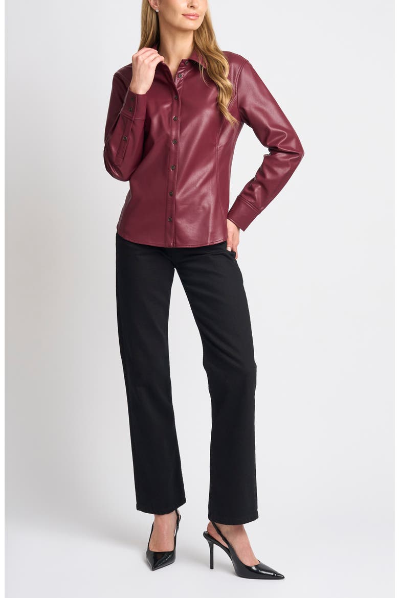 Faux Leather Fitted Shirt, Alternate, color, WINTERBERRY