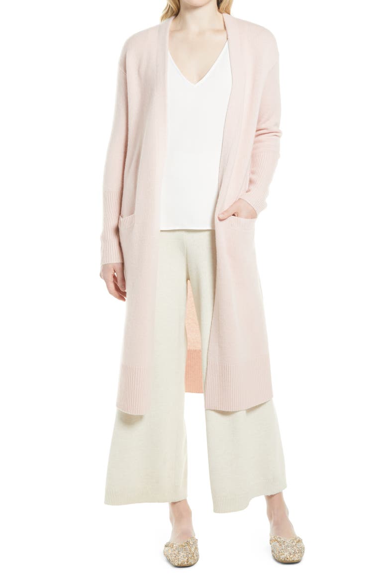 Longline Wool & Cashmere Cardigan, Main, color, PINK LOTUS