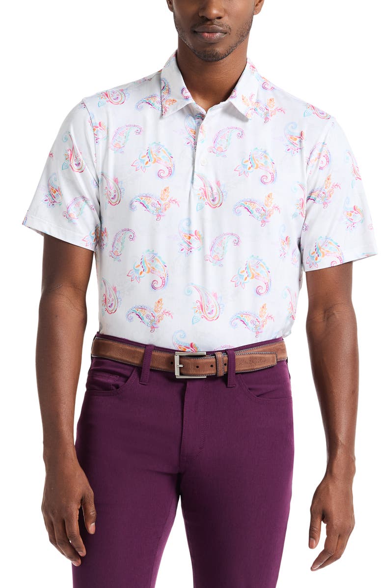 Robert Graham Keltz Paisley Performance Golf Polo, Main, color, White Multi