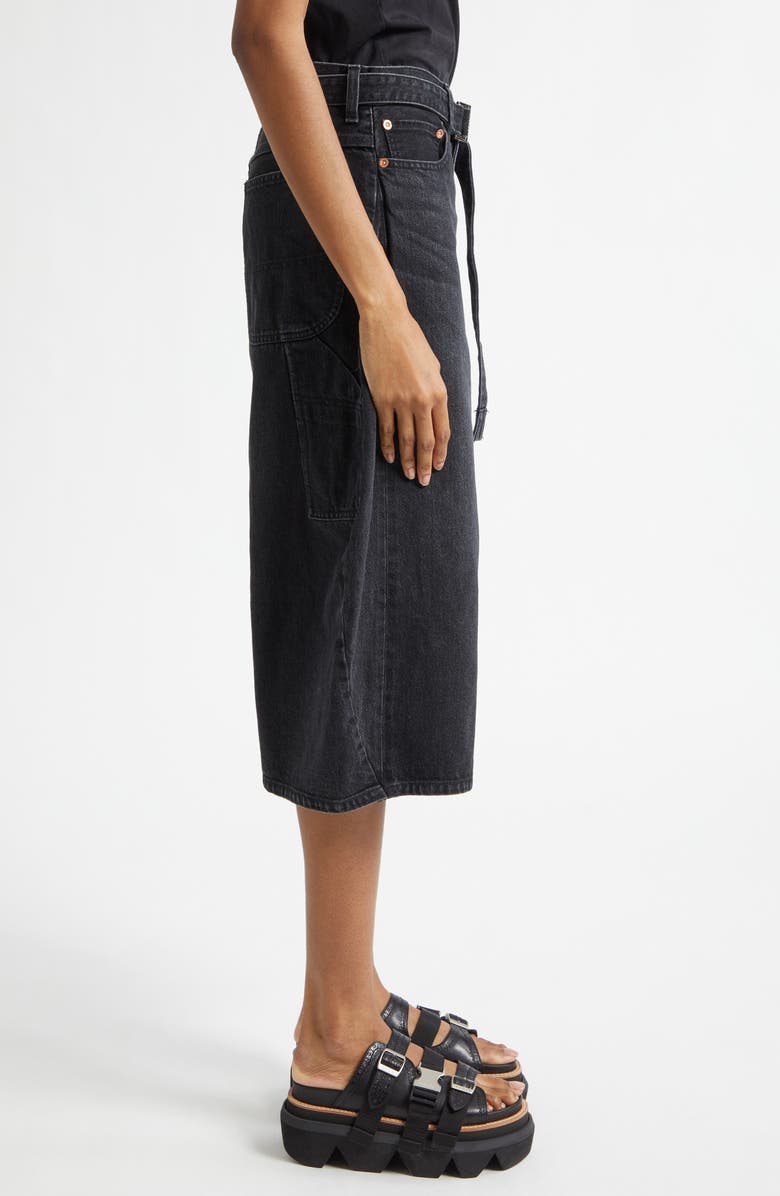 Sacai Belted Crop Denim Barrel Leg Jeans, Alternate, color, Black