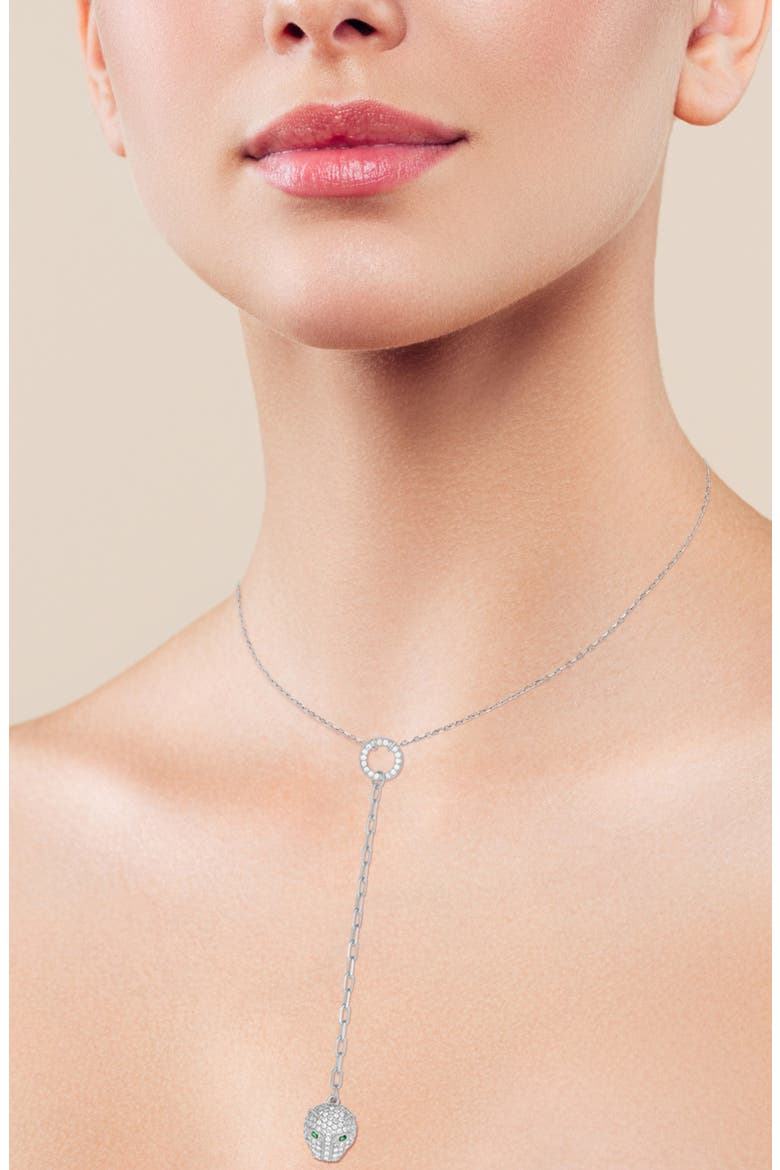 Pavé Cubic Zirconia Panther Y-Necklace, Alternate, color, SILVER