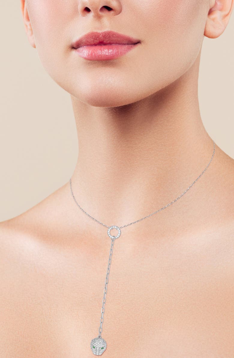 SPHERA MILANO Pavé Cubic Zirconia Panther Y-Necklace, Alternate, color, Silver