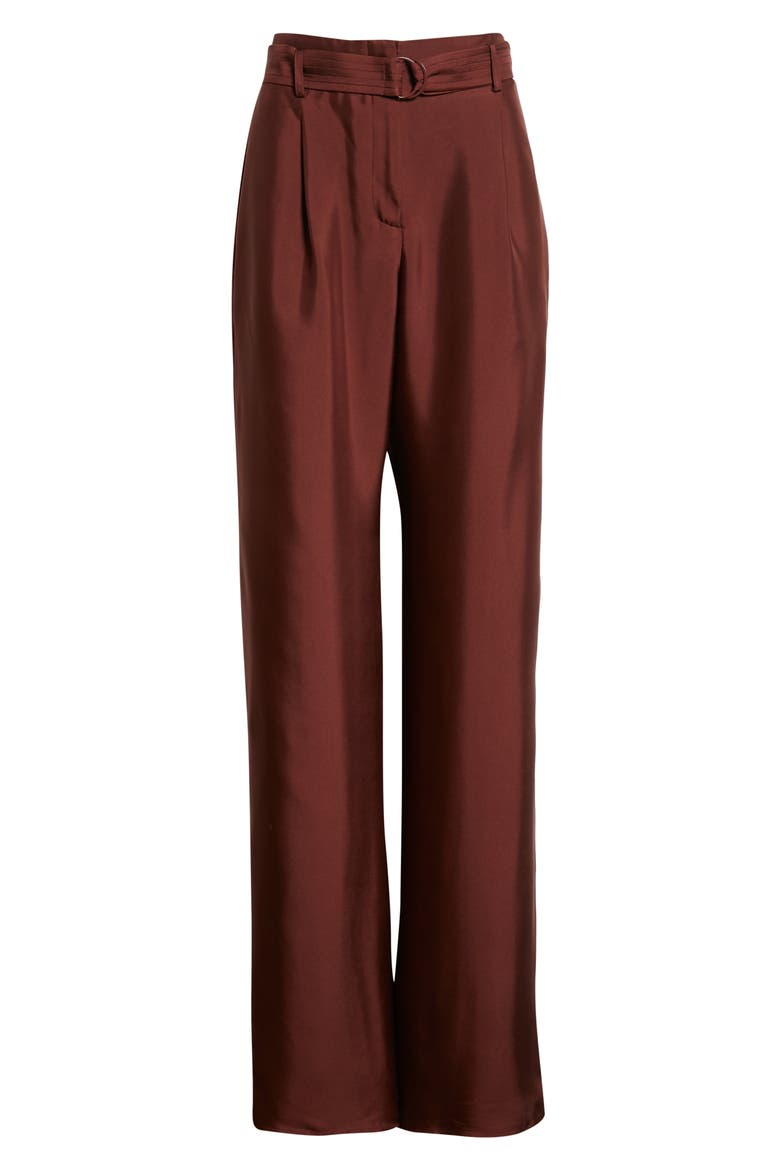 Belted Wide Leg Silk Twill Trousers, Alternate, color, MAHOGANY