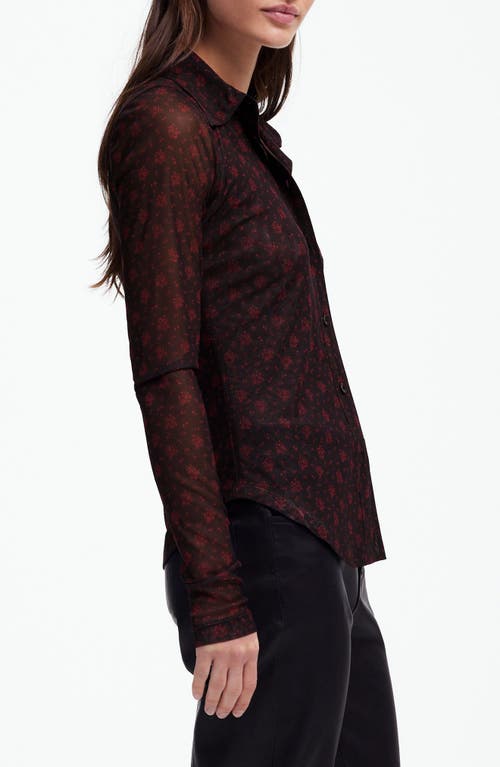 Madewell Long Sleeve Mesh Button-up Top In Brown