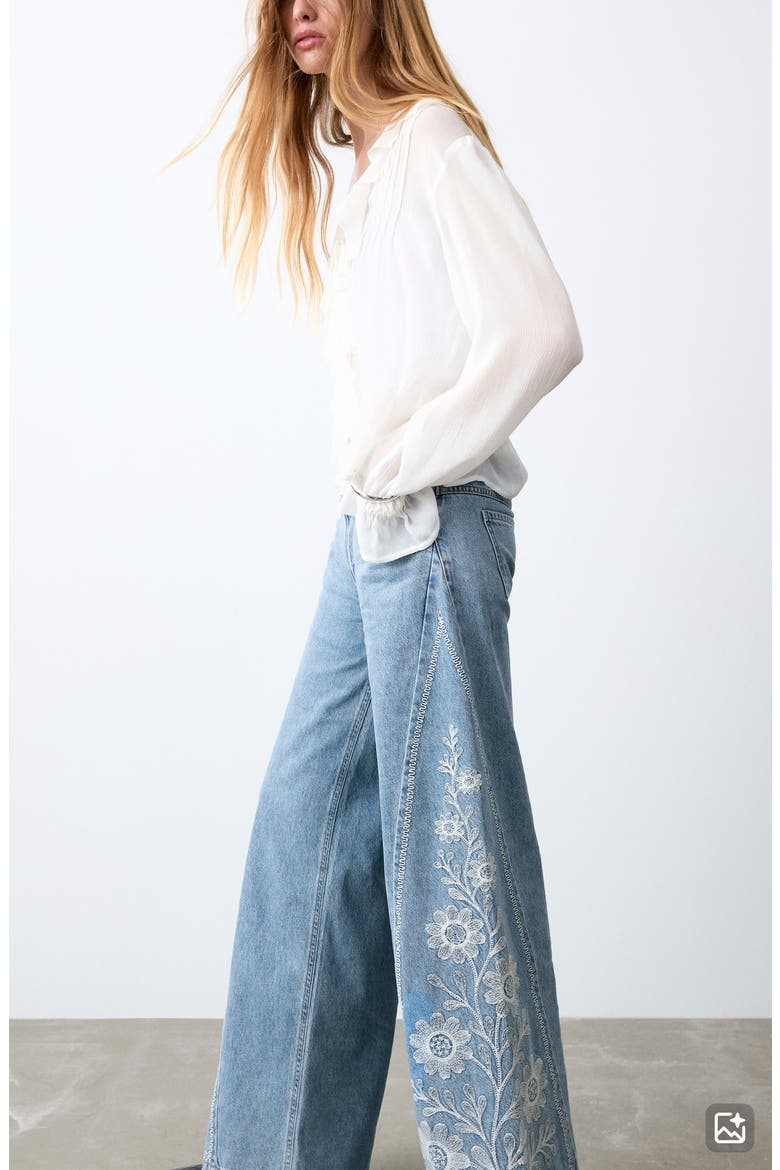 Embroidered Wide Leg Jeans, Alternate, color, MEDIUM BLUE