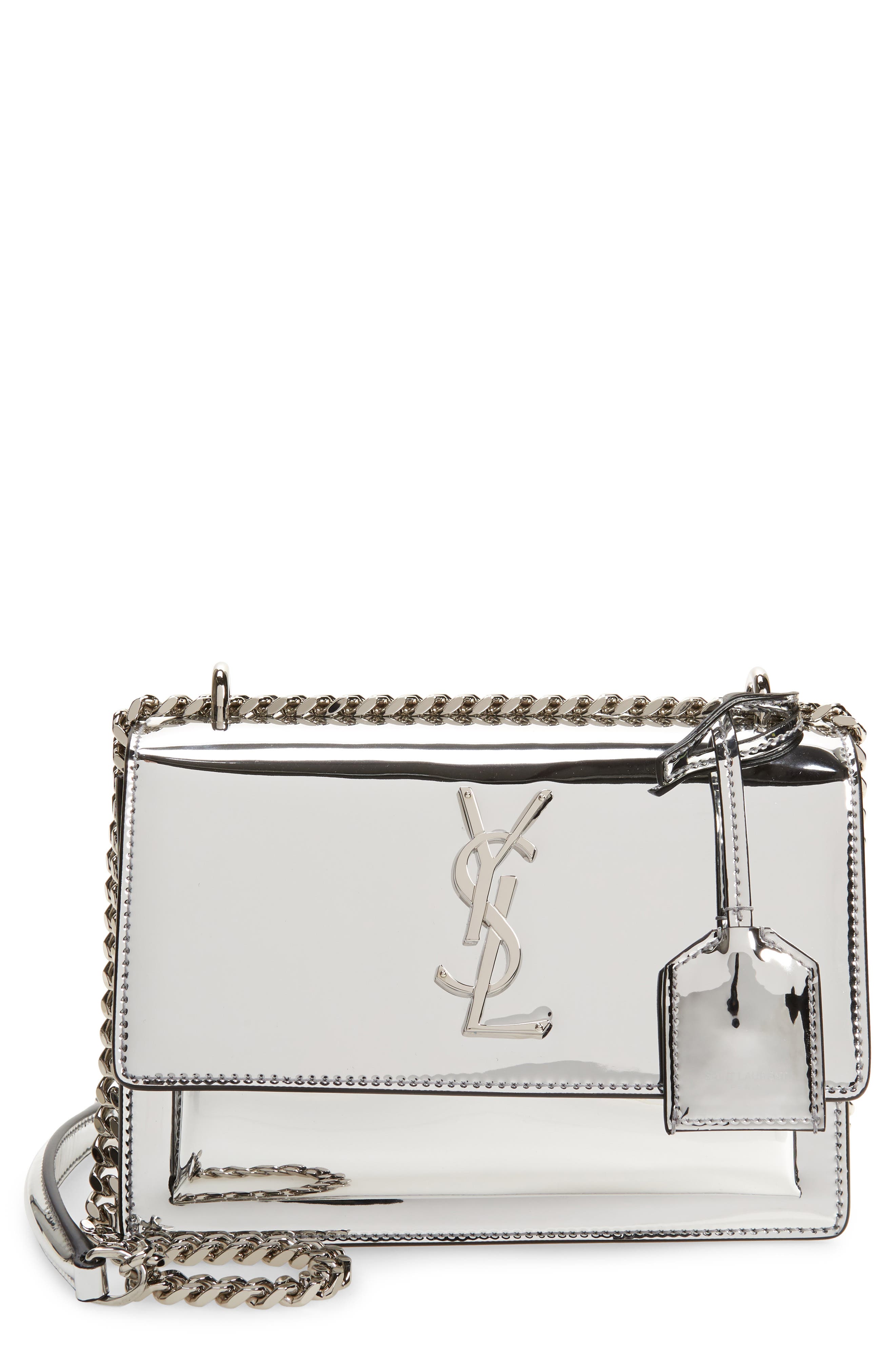 Saint Laurent Small Sunset Mirrored Leather Shoulder Bag, Main, color, 