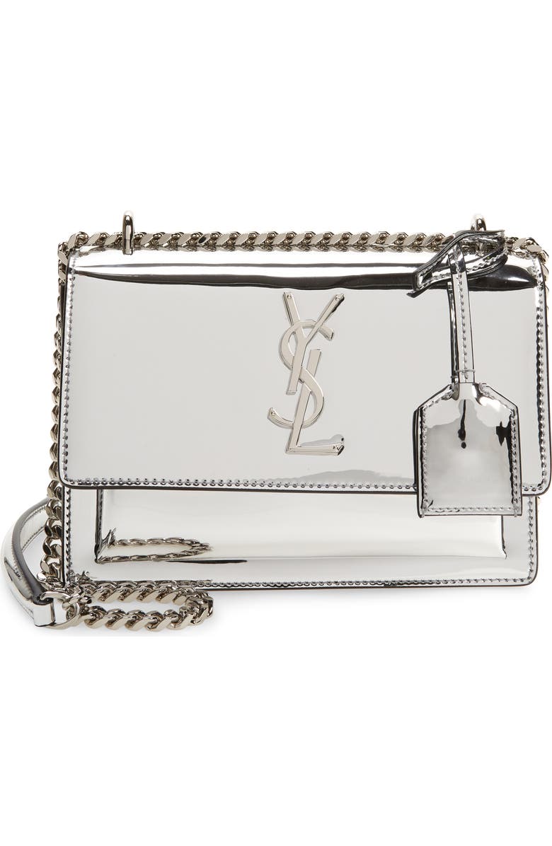 Saint Laurent Small Sunset Mirrored Leather Shoulder Bag, Main, color,