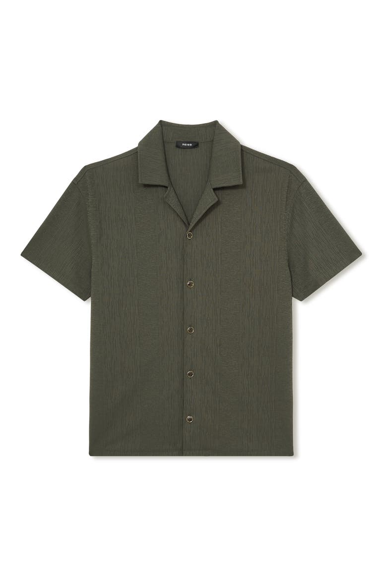 Ando Texture Stripe Camp Shirt, Alternate, color, DARK GREEN