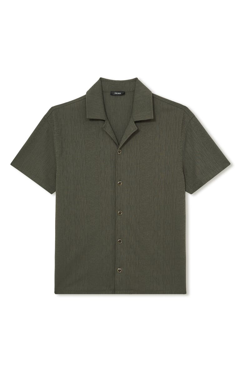 Reiss Ando Texture Stripe Camp Shirt, Alternate, color, Dark Green