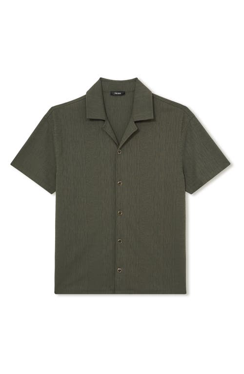 Reiss Dark Green Jacquard Stripe Cuban Collar Shirt In Green