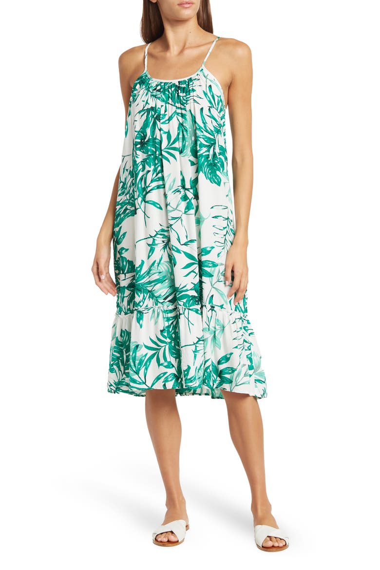 Two Pocket Midi Dress, Main, color, GREEN TROPICAL