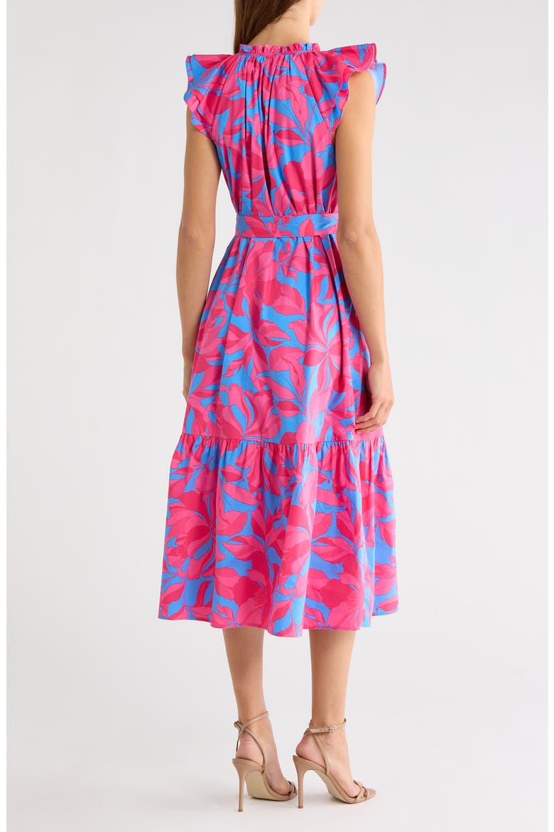 Floral Print Tie Waist Midi Dress, Alternate, color, PINK-BLUE