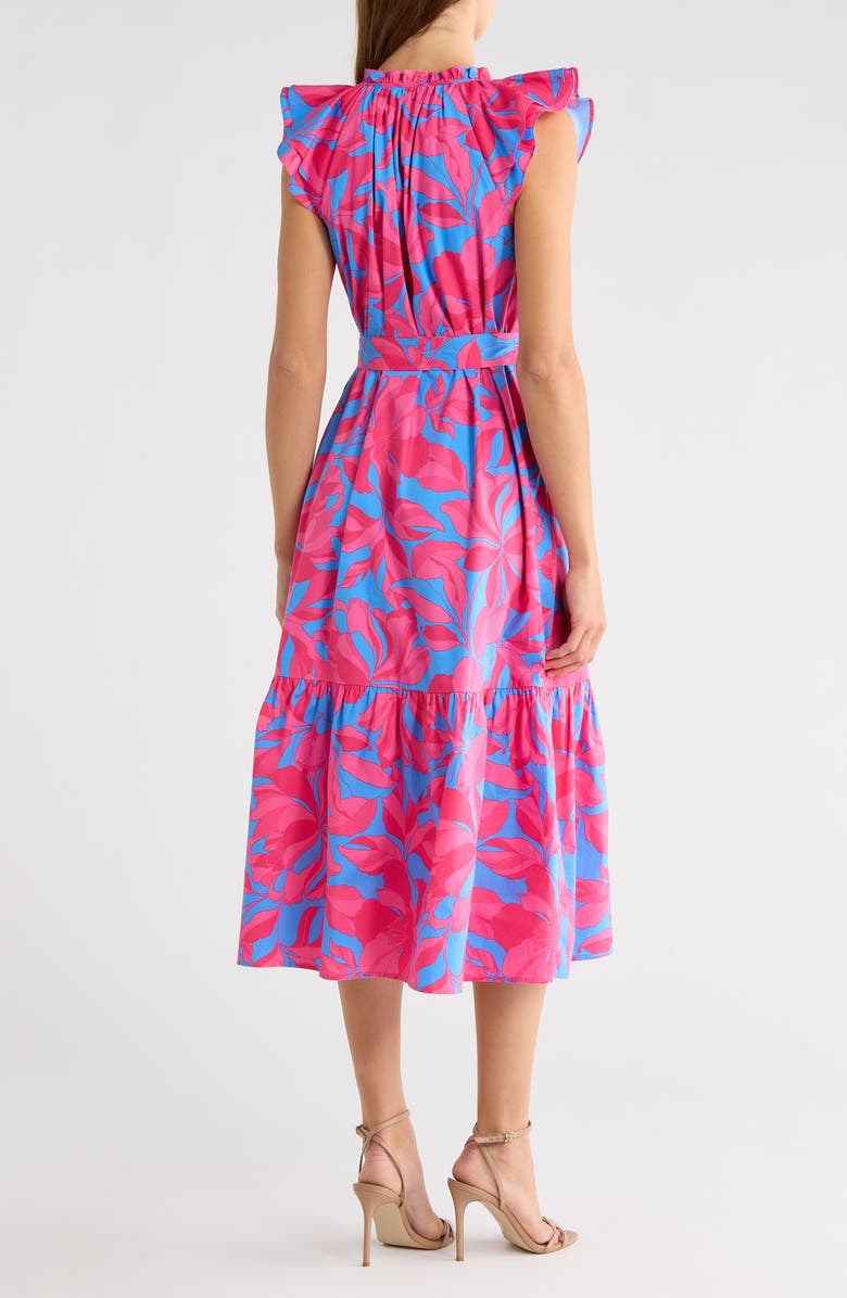 SUGARLIPS Floral Print Tie Waist Midi Dress, Alternate, color, Pink-Blue