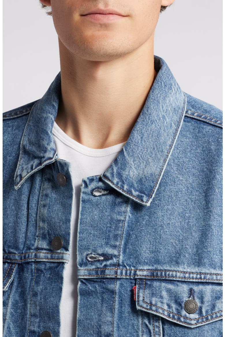 Relaxed Fit Denim Trucker Jacket, Alternate, color, ONE TO REMEMBER CIRCULAR