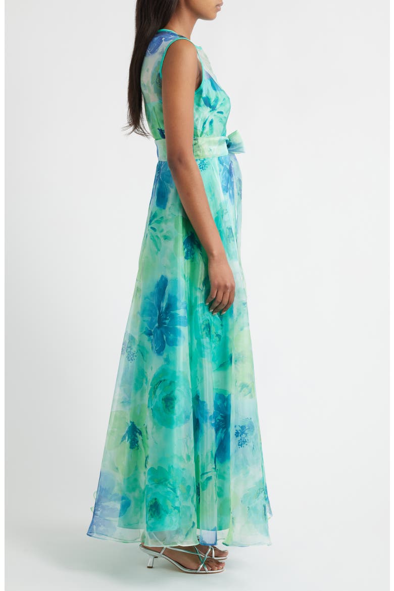 Floral Illusion Neck Organza Ballgown, Alternate, color, GREEN MULT