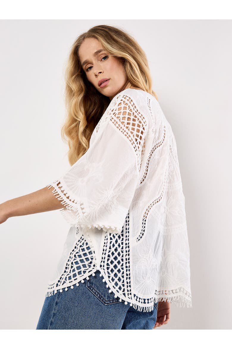 Cotton Round Neck Crochet Top, Alternate, color, White