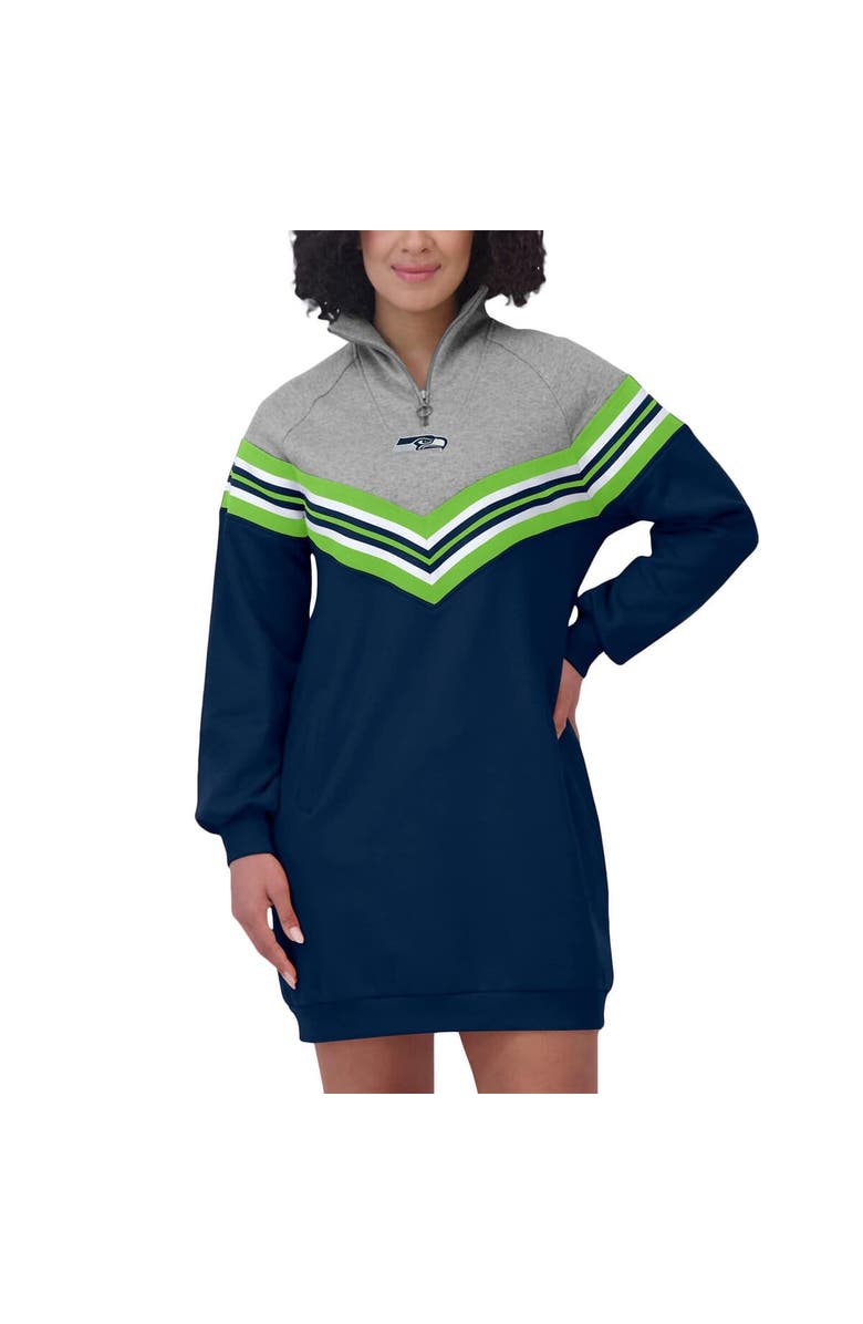 WEAR by Erin Andrews Women's WEAR by Erin Andrews  College Navy/Heather Gray Seattle Seahawks Chevron Stripe Dress, Alternate, color, 