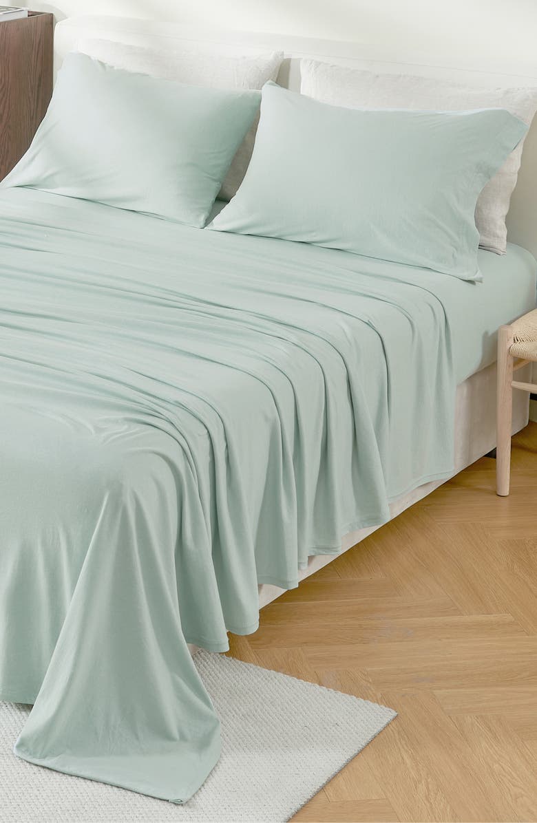 Woven & Weft Jersey Knit Sheet Set, Alternate, color, Heathered Aqua